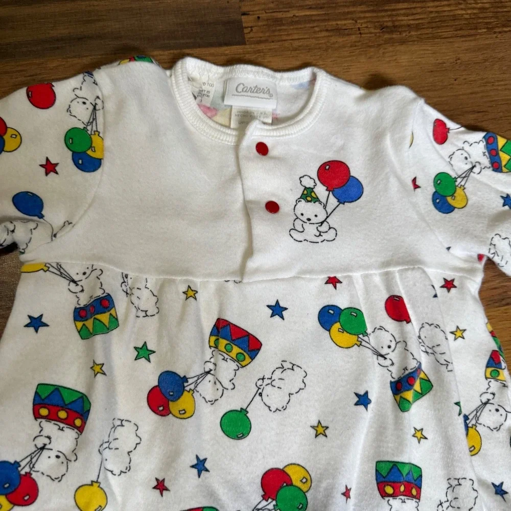 Vintage Carters Baby Bear Balloon Sleeper Romper White 6-9 Months USA Made